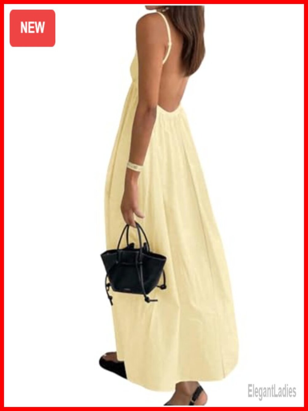 Women's V Neck Backless Spaghetti Strap Maxi Flowy Sundress